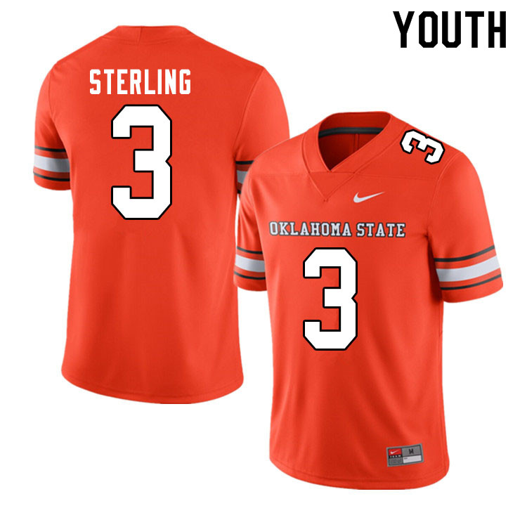 Youth #3 Tre Sterling Oklahoma State Cowboys College Football Jerseys Sale-Alternate Orange - Click Image to Close
